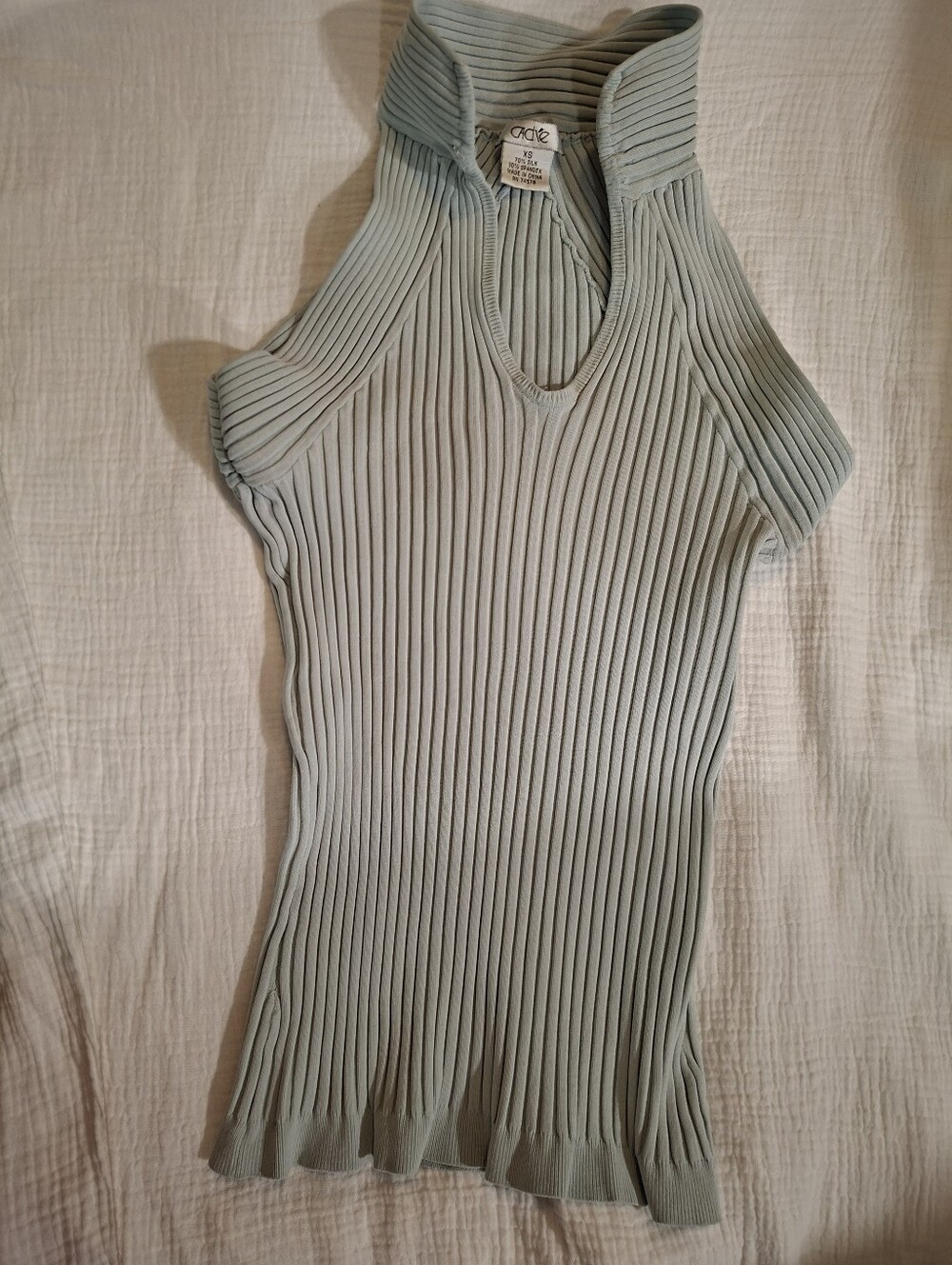 Adore Ribbed Mock-Neck Tank Top — Light Blue